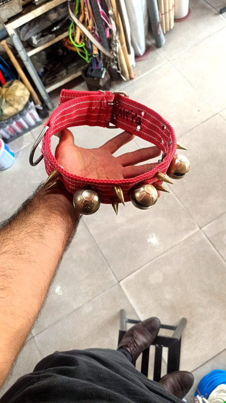 قلاده گردنی برزنتی 70 سانتی متری زنگوله دار و خاردار 2 لایه ضخیم